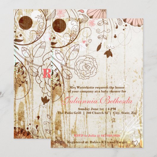  Shabby Chic Floral BabyShower Kaart (Voorkant / Achterkant)