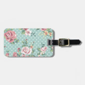  shabby chic floral blauwgroen roze giro bagagelabel (Voorkant horizontaal)