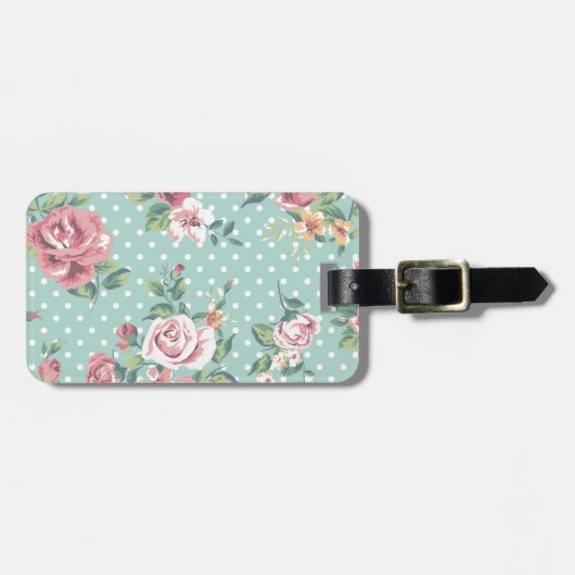  shabby chic floral blauwgroen roze giro bagagelabel (Voorkant horizontaal)