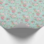  shabby chic floral blauwgroen roze giro cadeaupapier (Hoek)
