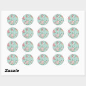  shabby chic floral blauwgroen roze giro ronde sticker (Vel)