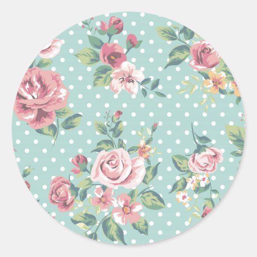 shabby chic floral blauwgroen roze giro ronde sticker (Voorkant)