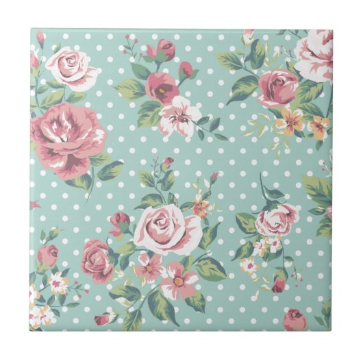  shabby chic floral blauwgroen roze giro tegeltje (Voorkant)