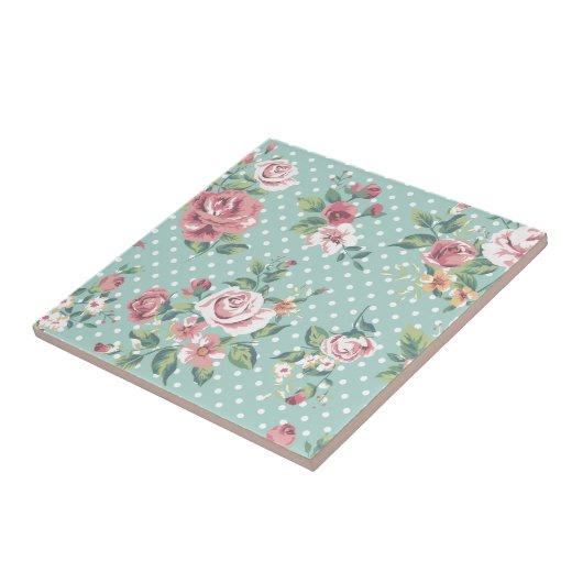  shabby chic floral blauwgroen roze giro tegeltje (Zijkant)