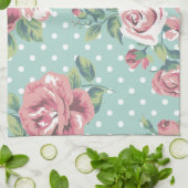 shabby chic floral blauwgroen roze giro theedoek (Gevouwen)