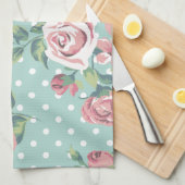 shabby chic floral blauwgroen roze giro theedoek (Quarter Fold)