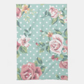 shabby chic floral blauwgroen roze giro theedoek (Verticaal)