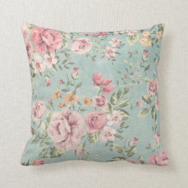 shabby chic floral blauwgroen roze meisje kussen