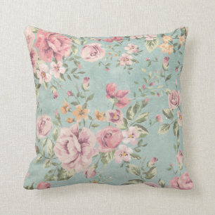  shabby chic floral blauwgroen roze meisje kussen