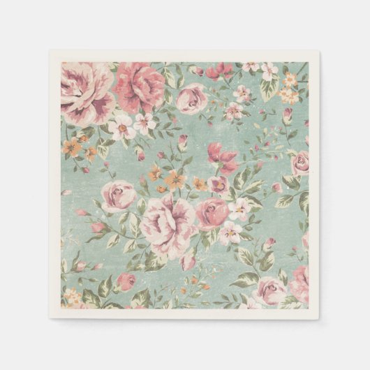  shabby chic floral blauwgroen roze meisje servetten (Voorkant)