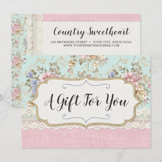 Shabby Chic Floral Boutique Gift Certificate Kaart (Voorkant / Achterkant)