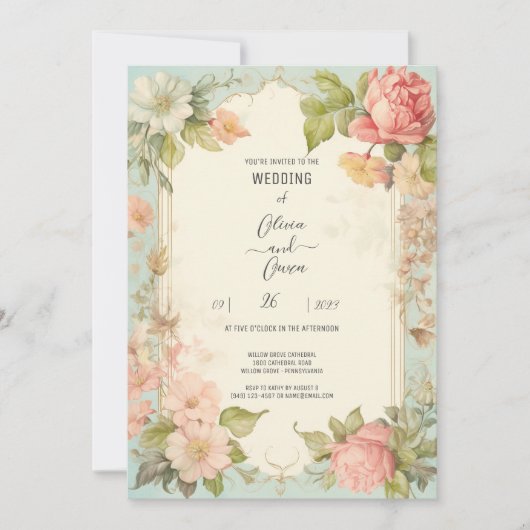 Shabby Chic Floral bruiloft uitnodiging (Voorkant)