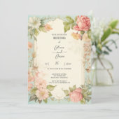 Shabby Chic Floral bruiloft uitnodiging (Staand voorkant)