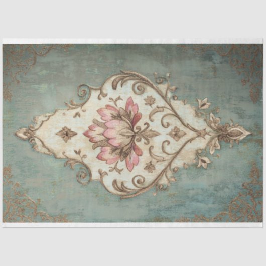 Shabby Chic Floral Demask Patroon Achtergrond Tissuepapier (Voorkant)