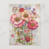Shabby Chic Floral Ephemera Roze Rode Bloemen S7L Briefkaart (Voorkant)