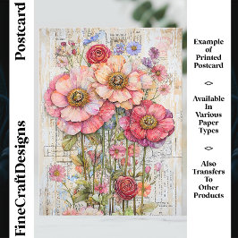 Shabby Chic Floral Ephemera Roze Rode Bloemen S7L Briefkaart