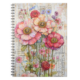 Shabby Chic Floral Ephemera Roze Rode Bloemen S7L Notitieboek