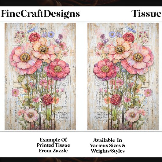 Shabby Chic Floral Ephemera Roze Rood S7B Decoupag Tissuepapier