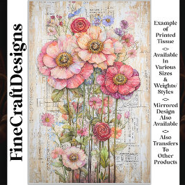 Shabby Chic Floral Ephemera Roze Rood S7L Decoupag Tissuepapier
