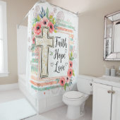 Shabby Chic floral Faith Hope Love Douchegordijn (In situ)
