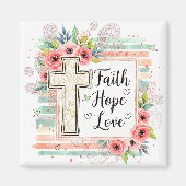 Shabby Chic floral Faith Hope Love Magneet (Voorkant)