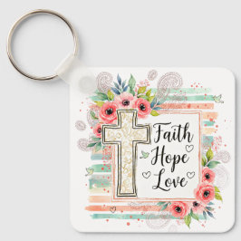 Shabby Chic floral Faith Hope Love Sleutelhanger