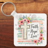 Shabby Chic floral Faith Hope Love Sleutelhanger (Voorkant)