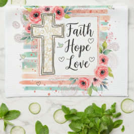 Shabby Chic floral Faith Hope Love Theedoek