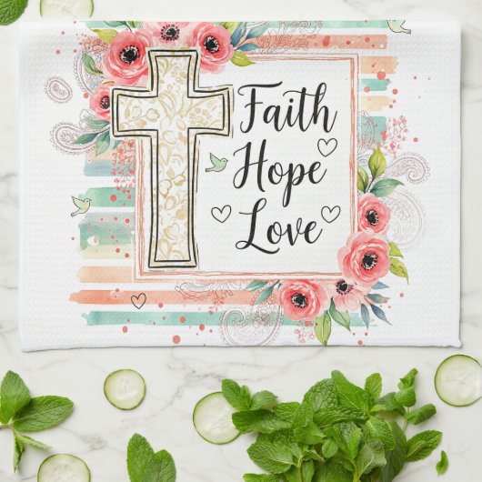Shabby Chic floral Faith Hope Love Theedoek (Gevouwen)