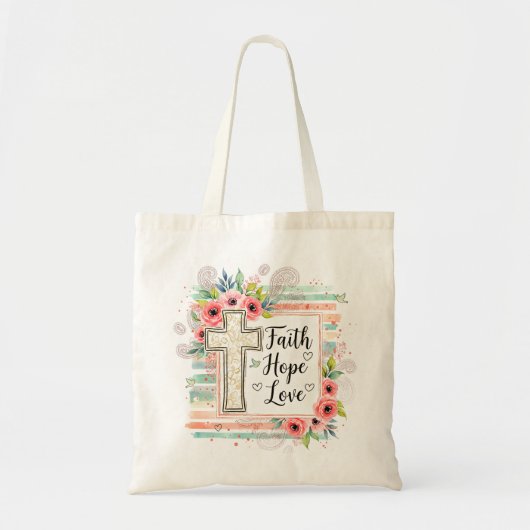 Shabby Chic floral Faith Hope Love Tote Bag (Voorkant)