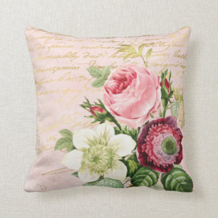 Shabby Chic Floral Gold Script op Blush Kussen