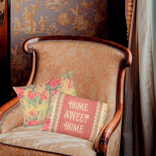 Shabby Chic Floral Home Sweet Home Omkeerbaar Accent Kussen (Creator heeft geüpload)