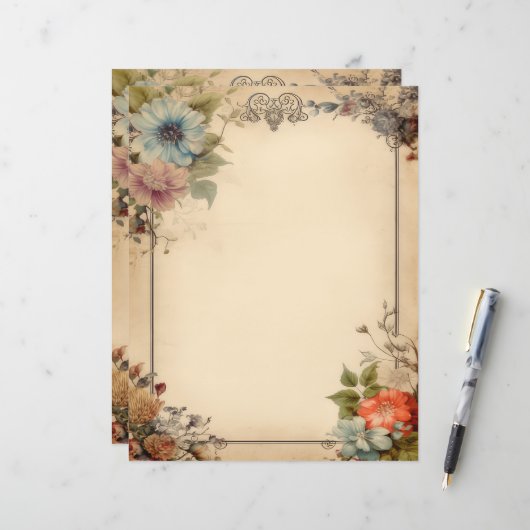 Shabby Chic Floral Junk Journal Stationery (Voorkant / Achterkant in situ)