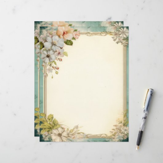 Shabby Chic Floral Junk Journal Stationery (Voorkant / Achterkant in situ)