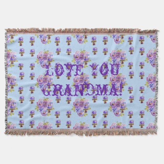 Shabby Chic Floral Love You Grandma Throw Rug Deken (Voorkant)