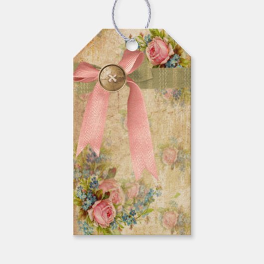  Shabby Chic Floral met Pink Bow Gift Label Cadeaulabel (Voorkant)
