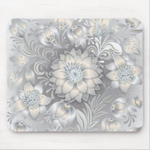 Shabby Chic Floral Neutral Grey White Silver Muismat