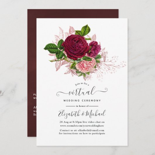 Shabby-Chic Floral online virtueel huwelijk Kaart (Voorkant / Achterkant)