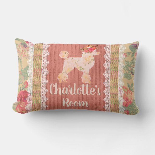Shabby Chic Floral Poodle met Rozen Kussen (Voorkant)