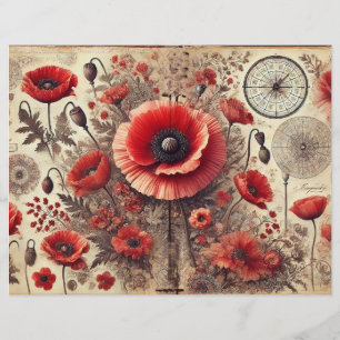 Shabby Chic Floral Poppies Scrapbook Papier