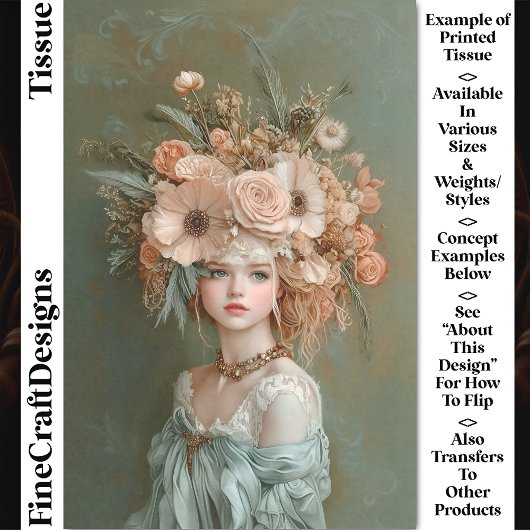 Shabby Chic Floral Portrait, Perzik CN1 Decoupage Tissuepapier