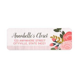 Shabby Chic Floral Roos Blush Pink Return Address Etiket