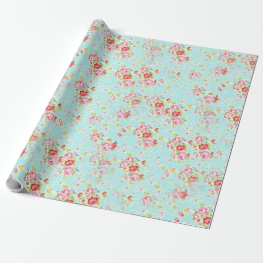 shabby chic floral roos wrappers cadeaupapier (Uitgerold)