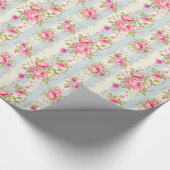 Shabby chic, floral, , roze, blauw, kreem, trendy cadeaupapier (Hoek)