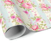 Shabby chic, floral, , roze, blauw, kreem, trendy cadeaupapier (Rol Hoek)