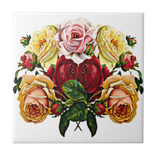 Shabby Chic  Floral Rozen Bouquet Tegeltje (Voorkant)