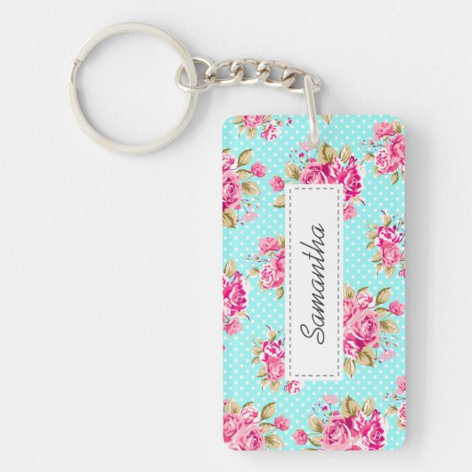 Shabby Chic Floral Rozen Sleutelhanger (Voorkant)