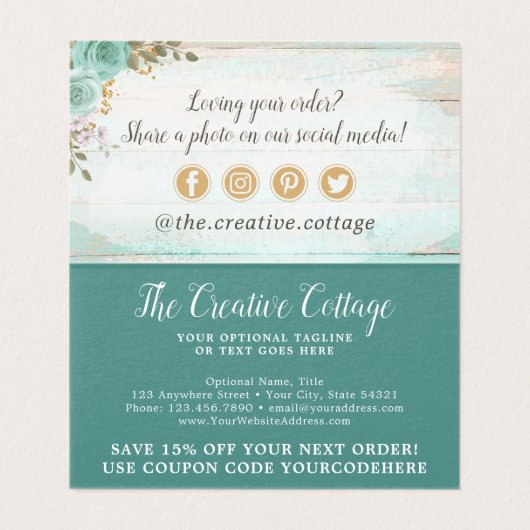 Shabby Chic Floral Rustic Wood Dank je wel Kaart (Binnenkant ongevouwen)