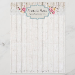 Shabby Chic Floral Rustic Wood en  kant Briefhoofd Sjabloon