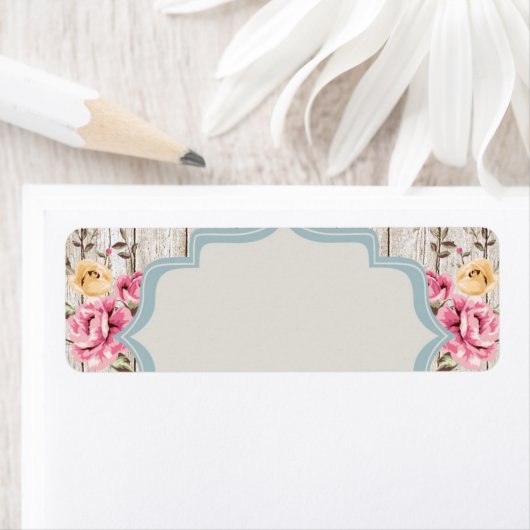 Shabby Chic Floral Rustic Wood en  kant Etiket (Insitu)